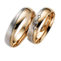 Обручальные кольца из белого и красного золота 585 пробы 3 бриллиантами   Ø 2,0 мм